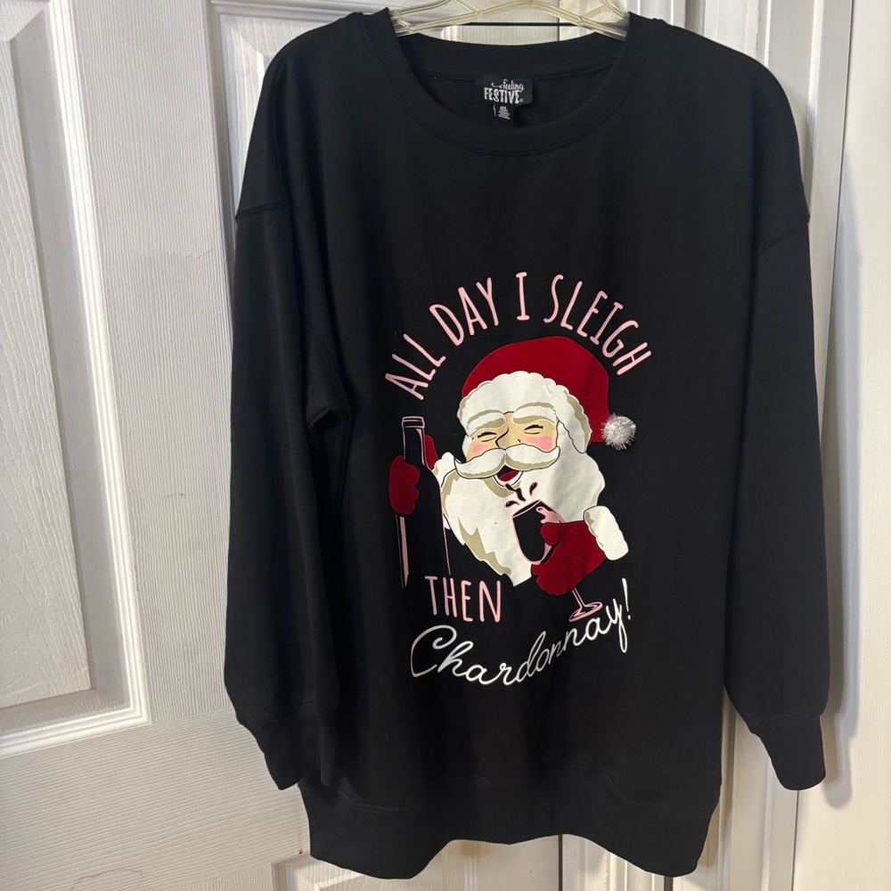 Black Santa Christmas Sweatshirt Size 14 W NWOT